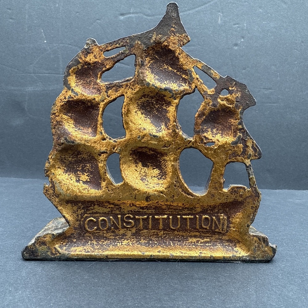 Vintage Cast Iron Old Ironsides USS Constitution Sailing Ship Bookend - Picture 3 of 4